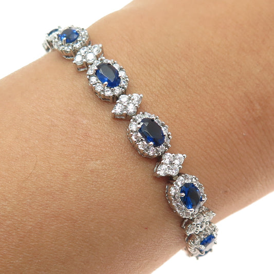 AMC Jewelry 925 Sterling Silver Nano Blue Sapphire & C Z Bohemian Bracelet 8"