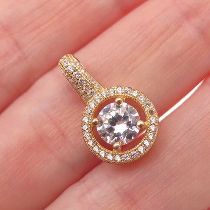 925 Sterling Silver Gold Plated Round-Cut C Z Mini Slide Pendant