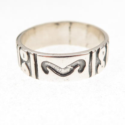 925 Sterling Silver Vintage Aries Zodiac Oxidized Band Ring Size 8.5
