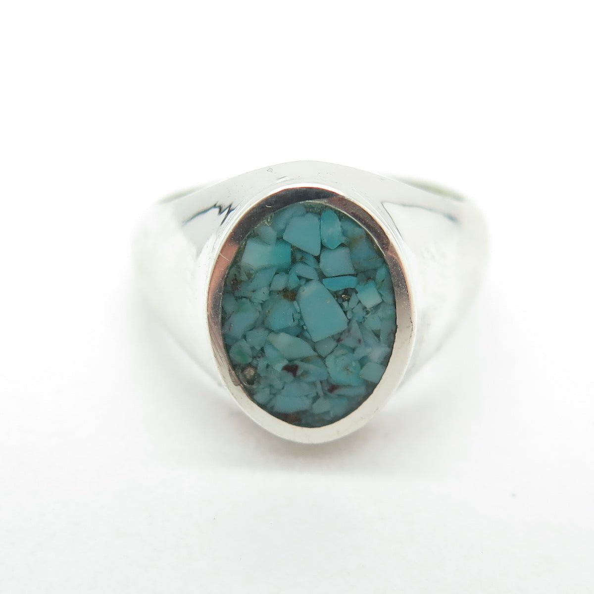 STULLER 925 Sterling Silver Vintage Real Turquoise Inlay Signet Ring Size 3