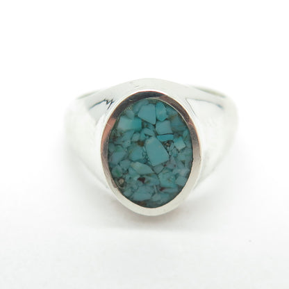 STULLER 925 Sterling Silver Vintage Real Turquoise Inlay Signet Ring Size 3