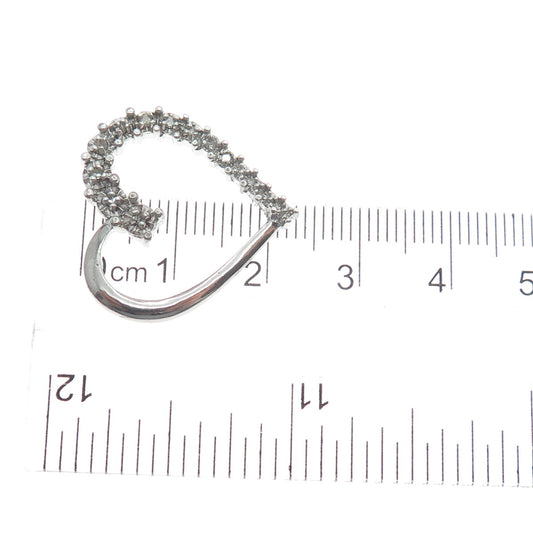 CHARLES WINSTON 925 Sterling Silver Real Round-Cut Diamond Heart Slide Pendant