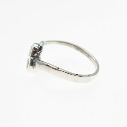 925 Sterling Silver Vintage Real Black Onyx Modernist Heart Ring Size 8