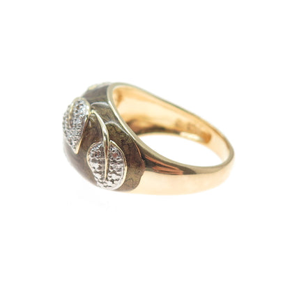 ROSS SIMONS 925 Sterling Gold Plated Enamel Diamond Accent Floral Ring Size 7.25