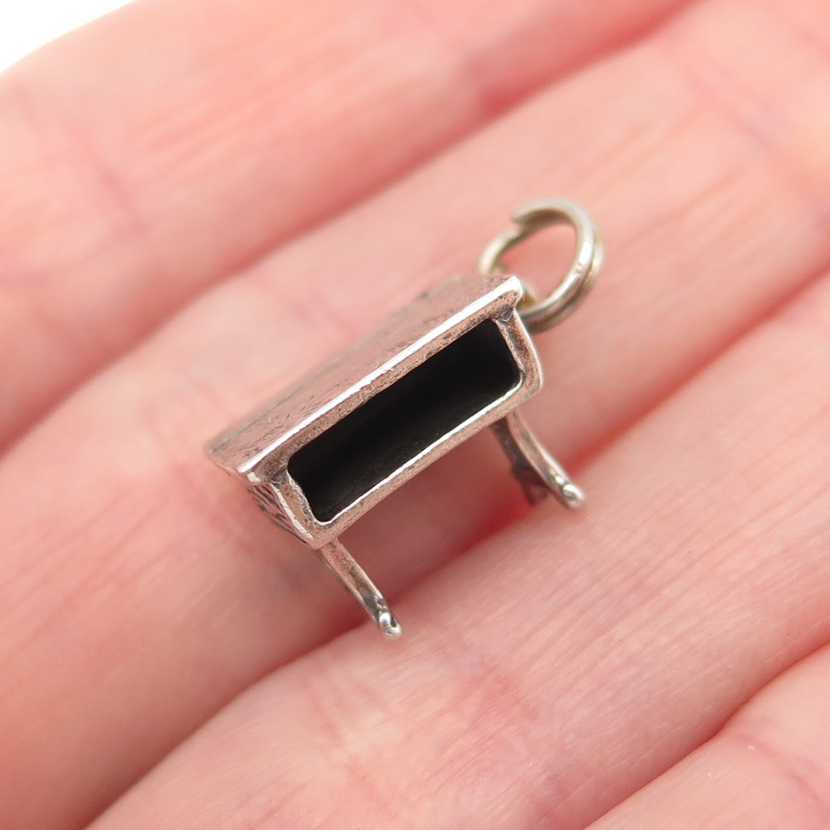 925 Sterling Silver Vintage School Desk Oxidized 3D Mini Charm Pendant