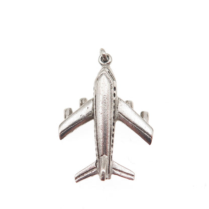 925 Sterling Silver Vintage Airplane 3D Charm Pendant