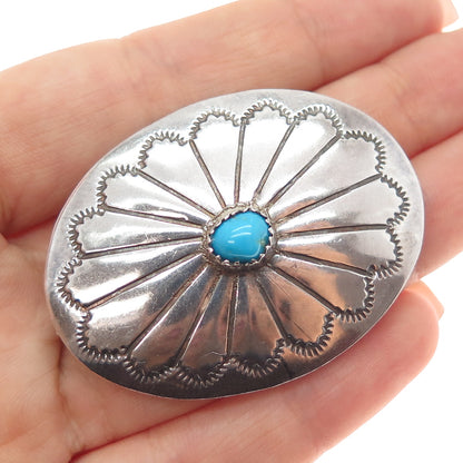 Old Pawn Sterling Silver Vintage Turquoise Snake Eye Concho Pin Brooch / Pendant
