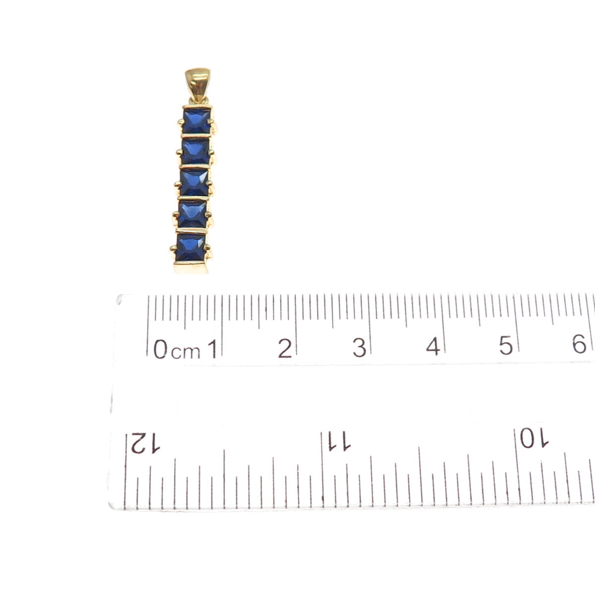 925 Sterling Silver Gold Plated Lab-Created Sapphire Bar Charm Pendant