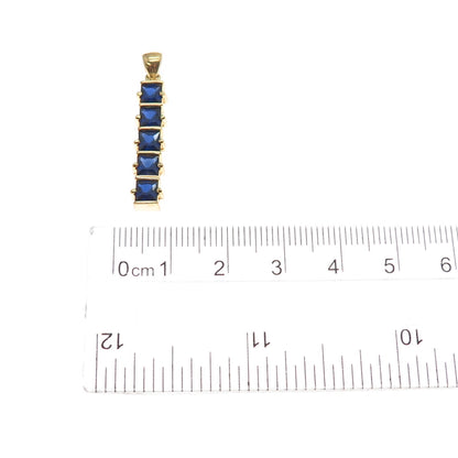 925 Sterling Silver Gold Plated Lab-Created Sapphire Bar Charm Pendant