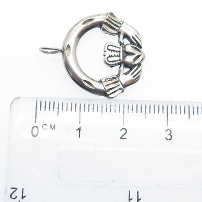 925 Sterling Silver Vintage Irish Claddagh Diamond-Cut Minimalist Charm Pendant