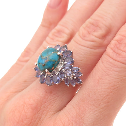 Chuck Clemency 925 Sterling Silver Real Turquoise & Iolite Ring Size 6