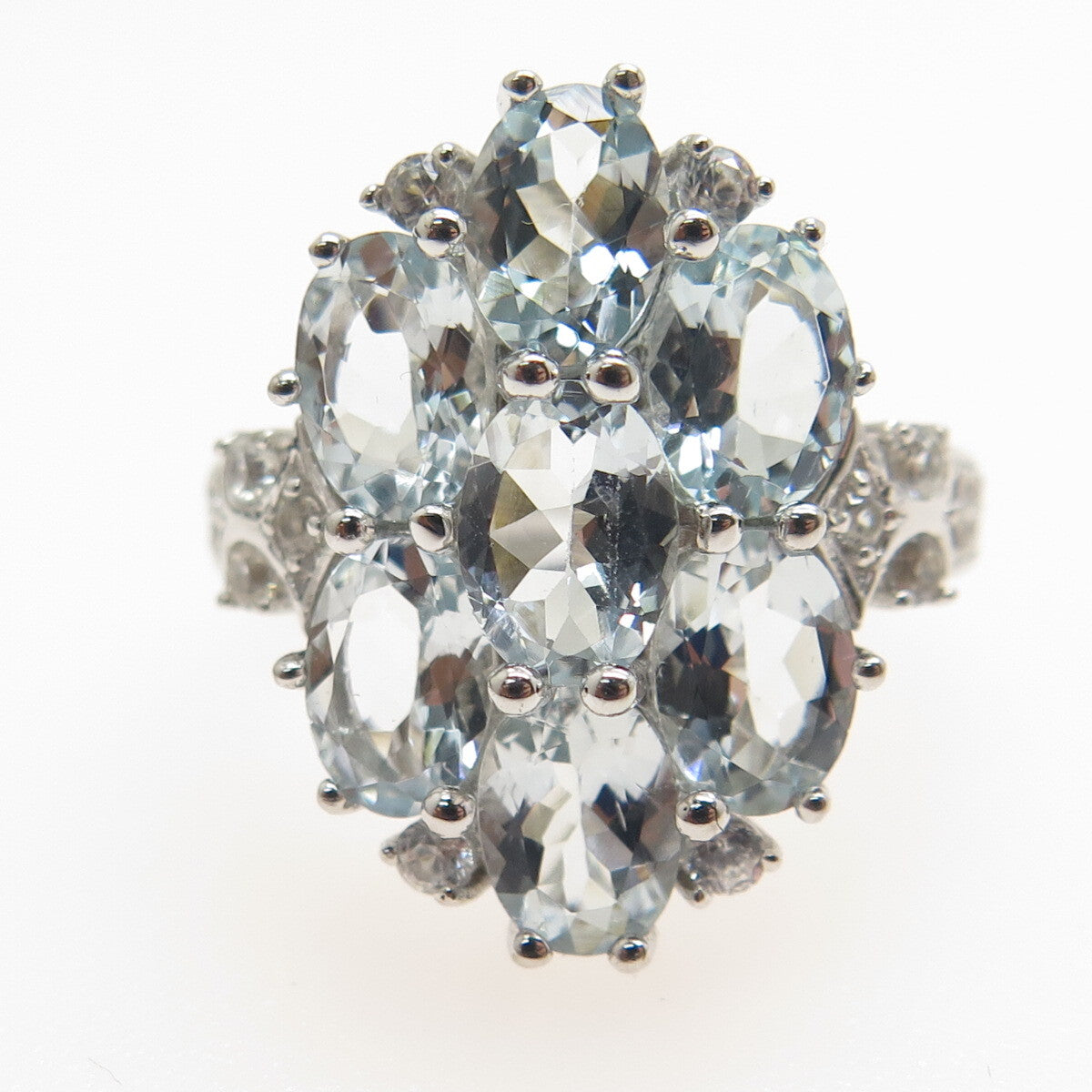 DBJ DEE BERKLE 925 Sterling Silver Real Light Blue & White Topaz Ring Size 8