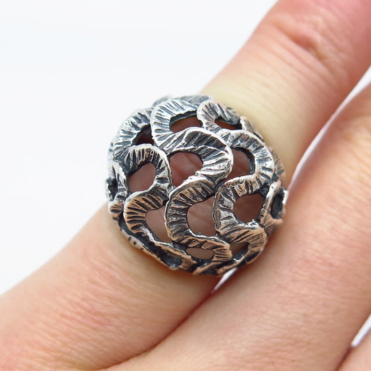 925 Sterling Silver Vintage Ornate Domed Ring Size 3.5