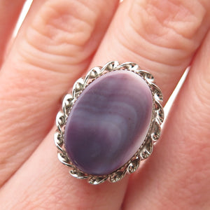 925 Sterling Silver Shank Vintage Real Lavender MOP Twisted Bezel Ring Size 6