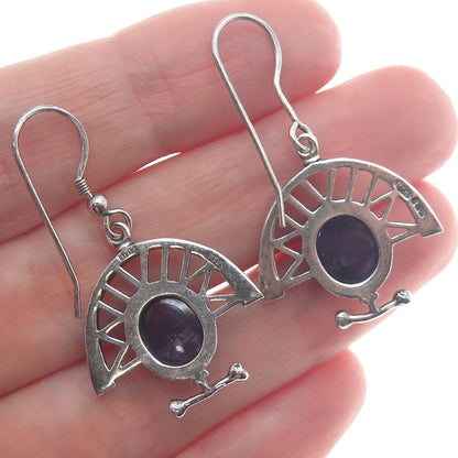 NIALL BRUTON Sterling Vintage Dublin 1999 Amethyst Modernist Oxidized Earrings