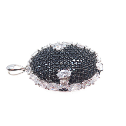 925 Sterling Silver Real Round-Cut Black Spinel & Oval-Cut C Z Charm Pendant