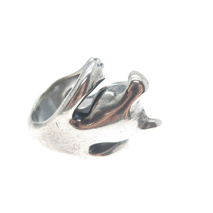 NOVE25 Sterling Silver Vintage Jack Russell Terrier Adjustable Hug Ring Size 6