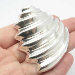 925 Sterling Silver Vintage Mexico Ribbed Modernist Pin Brooch / Pendant