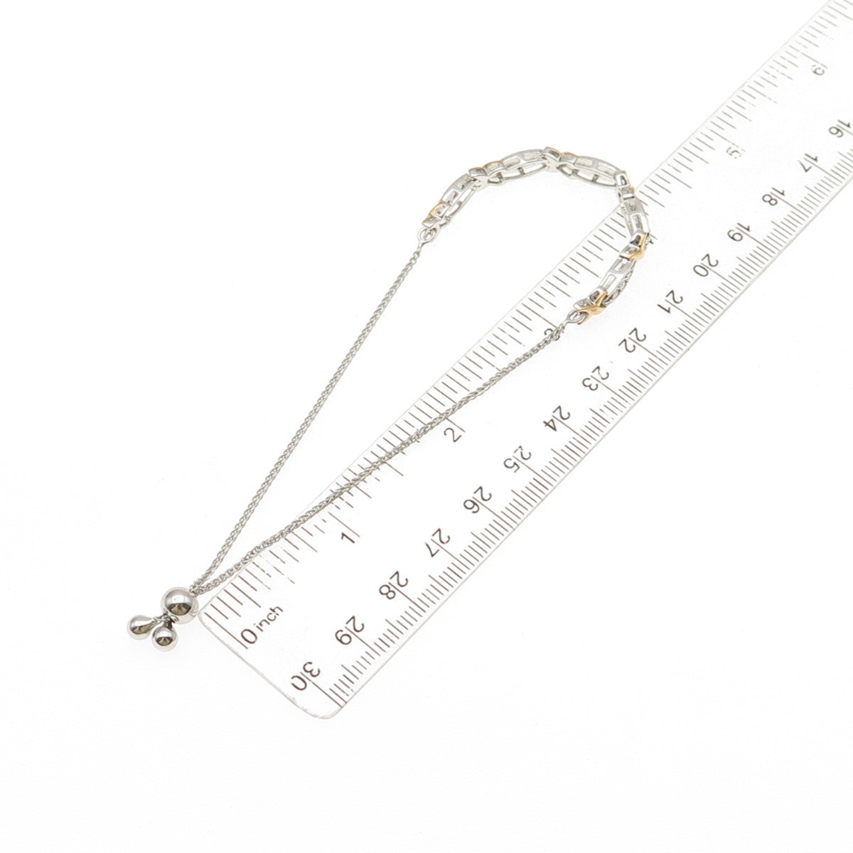 925 Sterling Silver 2-Tone Real Diamond X-Shape Adjustable Bolo Bracelet 6-9"