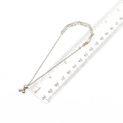 925 Sterling Silver 2-Tone Real Diamond X-Shape Adjustable Bolo Bracelet 6-9"
