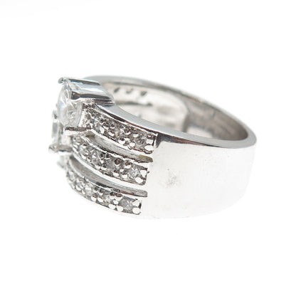 925 Sterling Silver Round-Cut C Z 3-Row Promise Ring Size 7.5
