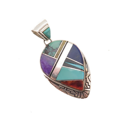 Calvin Begay Navajo Old Pawn 925 Sterling Silver Vintage Multi-Gem Charm Pendant