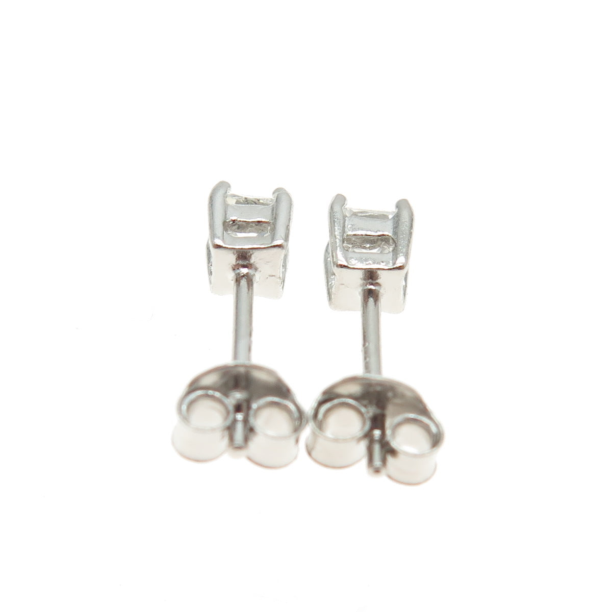 925 Sterling Silver Princess-Cut Shaped C Z Stud Earrings