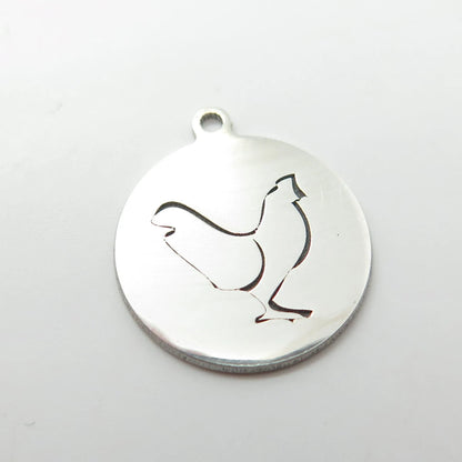 925 Sterling Silver USA Two In Town Rooster Bird Charm Pendant