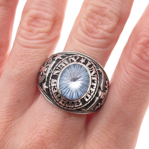 Jostens 925 Sterling Silver Vintage 1975 Blue C Z US Navy Ring Size 12.25