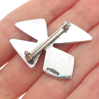 925 Sterling Silver Vintage PCSB School Flower Oxidized Pin Brooch