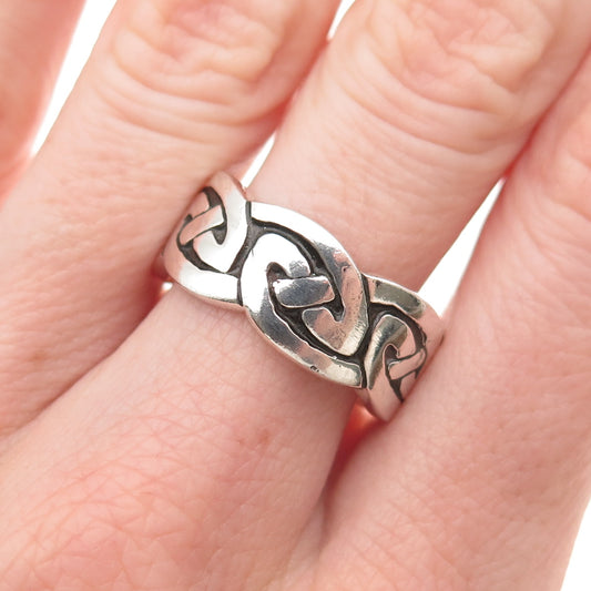 925 Sterling Silver Vintage Celtic Knot Oxidized Band Ring Size 8.5