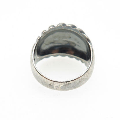 925 Sterling Silver Vintage Modernist Ribbed Oxidized Ring Size 9