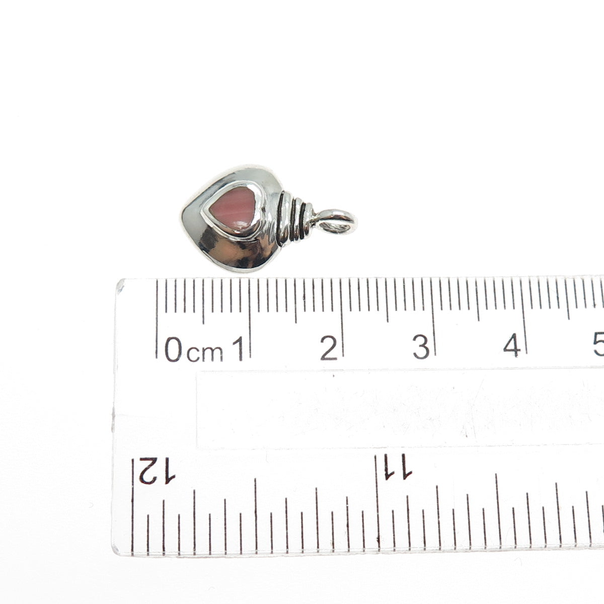 925 Sterling Silver Vintage Real Rhodochrosite Heart Mini Charm Pendant