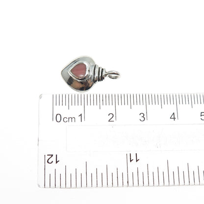 925 Sterling Silver Vintage Real Rhodochrosite Heart Mini Charm Pendant