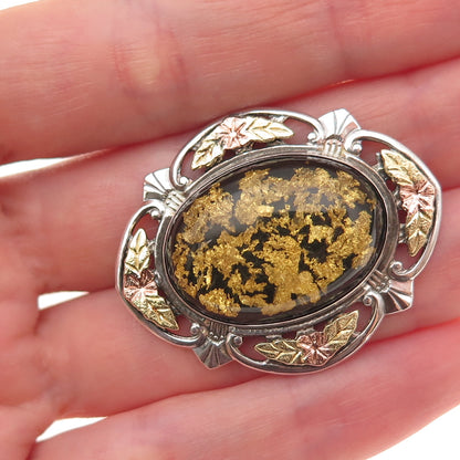 L.S. Peterson 925 Sterling Silver 12K Gold Flakes Antique Art Deco Pin Brooch