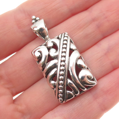 925 Sterling Silver Vintage Ornate Floral Oxidized Charm Pendant