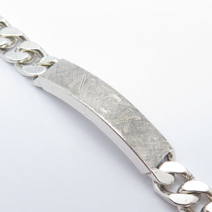 925 Sterling Silver Vintage Italy "Nick" Personalized Cuban Link Bracelet 8.75"