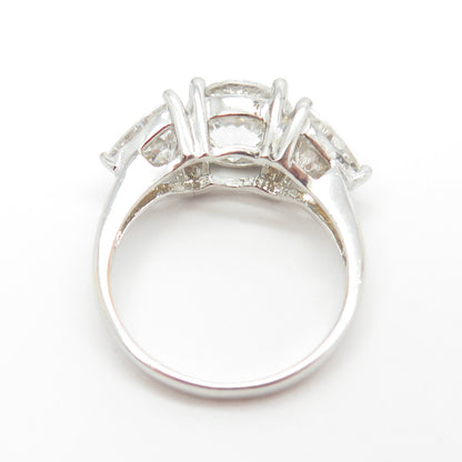925 Sterling Silver Vintage Round & Triangle-Cut C Z Engagement Ring Size 7.75