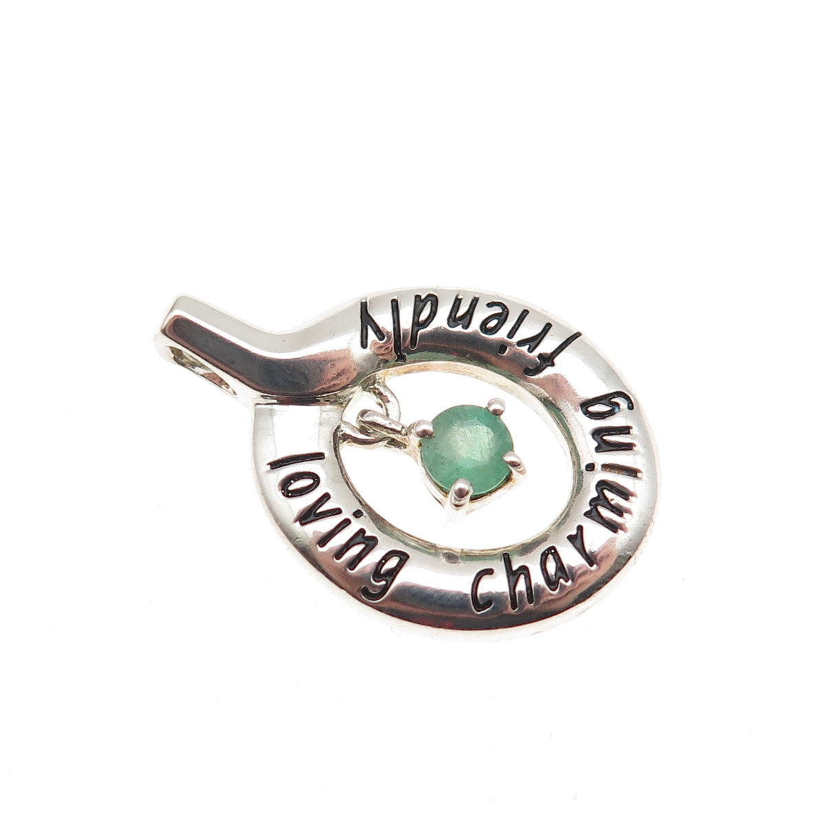 925 Sterling Silver Vintage Real Emerald Loving Charming Friendly Charm Pendant