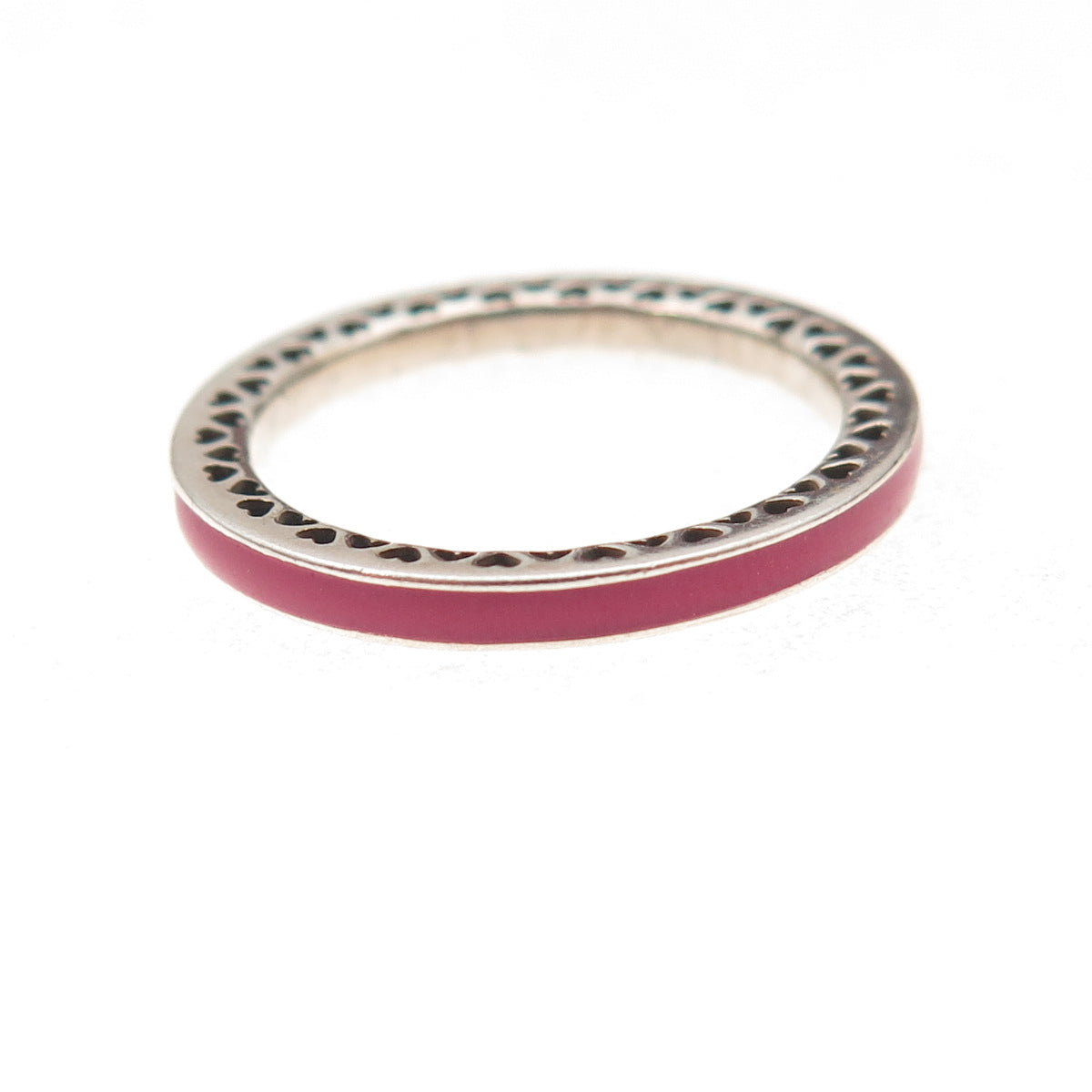 Pandora 925 Sterling Silver Red Enamel & C Z Radiant Hearts Band Ring Size 7