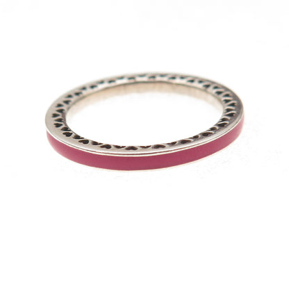 Pandora 925 Sterling Silver Red Enamel & C Z Radiant Hearts Band Ring Size 7