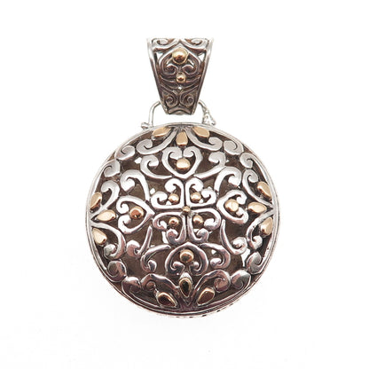 925 Sterling Silver 18K Rose Gold Vintage Heart Floral Ornate Charm Pendant