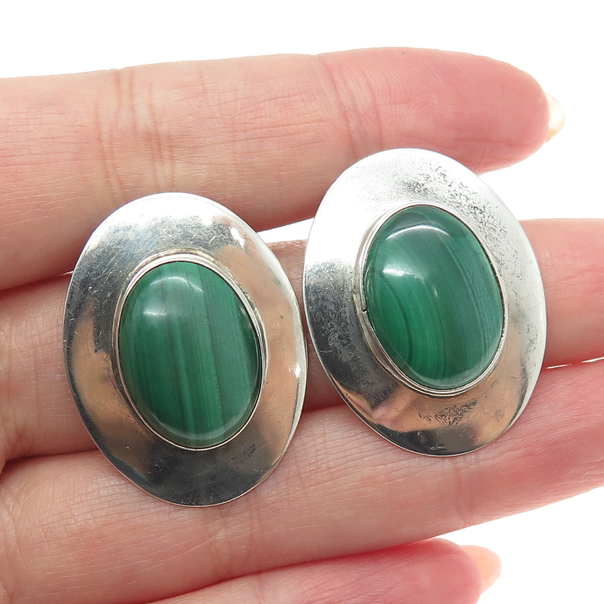 BEN J CHAVEZ NAVAJO Old Pawn 925 Sterling Silver Southwestern Malachite Earrings