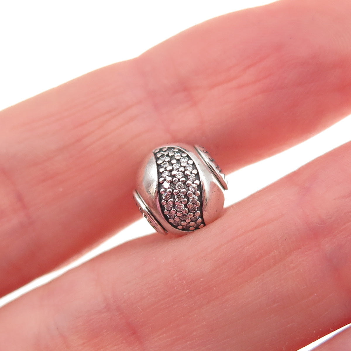 Pandora 925 Sterling Silver C Z Essence Happiness Slide Bead Charm