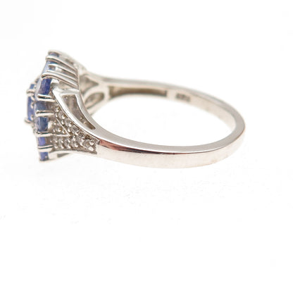 Chuck Clemency 925 Sterling Silver Real Tanzanite & White Topaz Ring Size 8