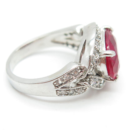 925 Sterling Silver Oval-Cut Lab-Created Ruby & Round-Cut C Z Ring Size 5.25