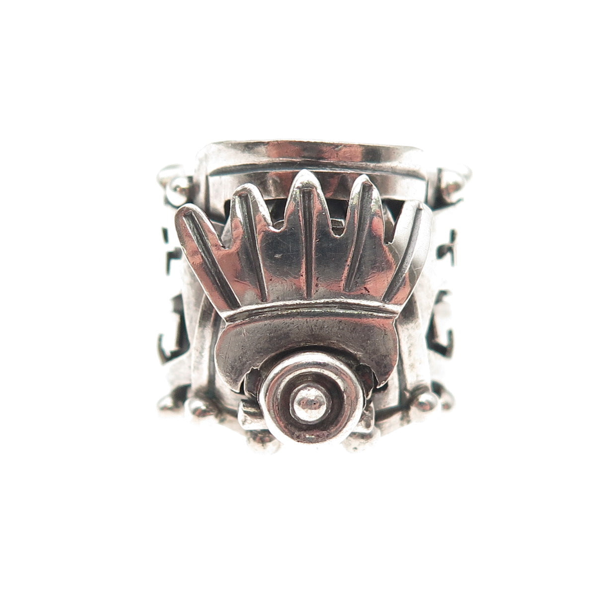 925 Sterling Silver Vintage Mayan Tribal Oxidized Adjustable Ring Size 8.75