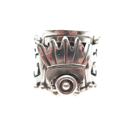 925 Sterling Silver Vintage Mayan Tribal Oxidized Adjustable Ring Size 8.75