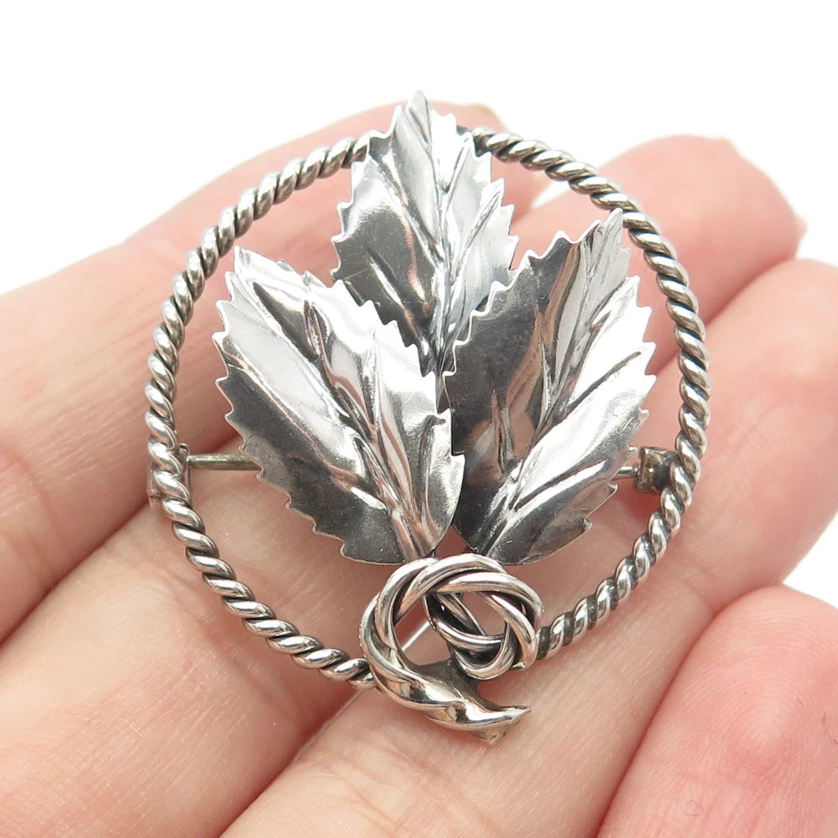925 Sterling Silver Vintage Leaf Pin Brooch