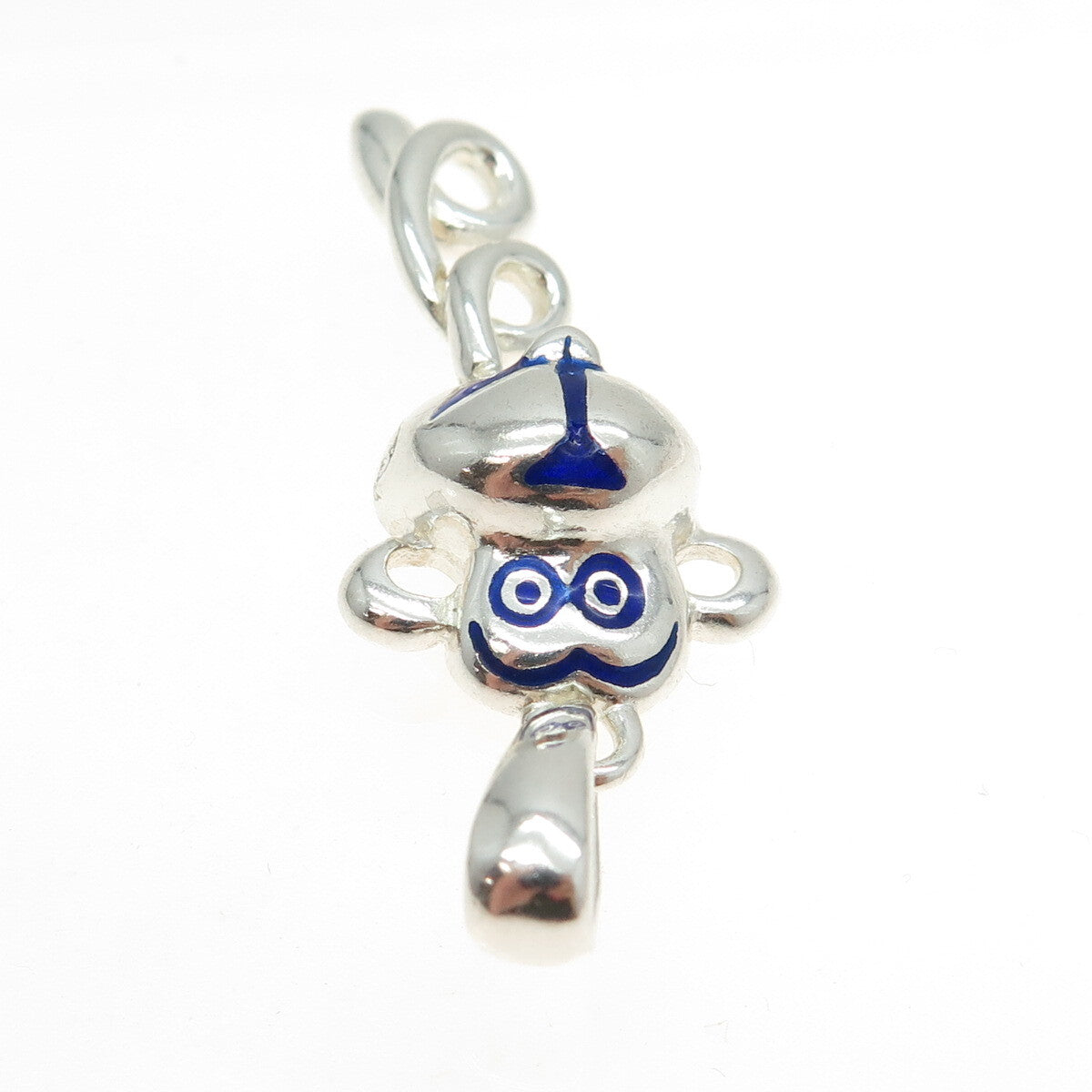 925 Sterling Silver Vintage Italy Blue Enamel Monkey Pendant